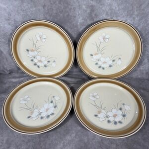 4 Vtg Water Colors Hearthside Dawn Stoneware Dinner Plate Hand Painted Japan 70s